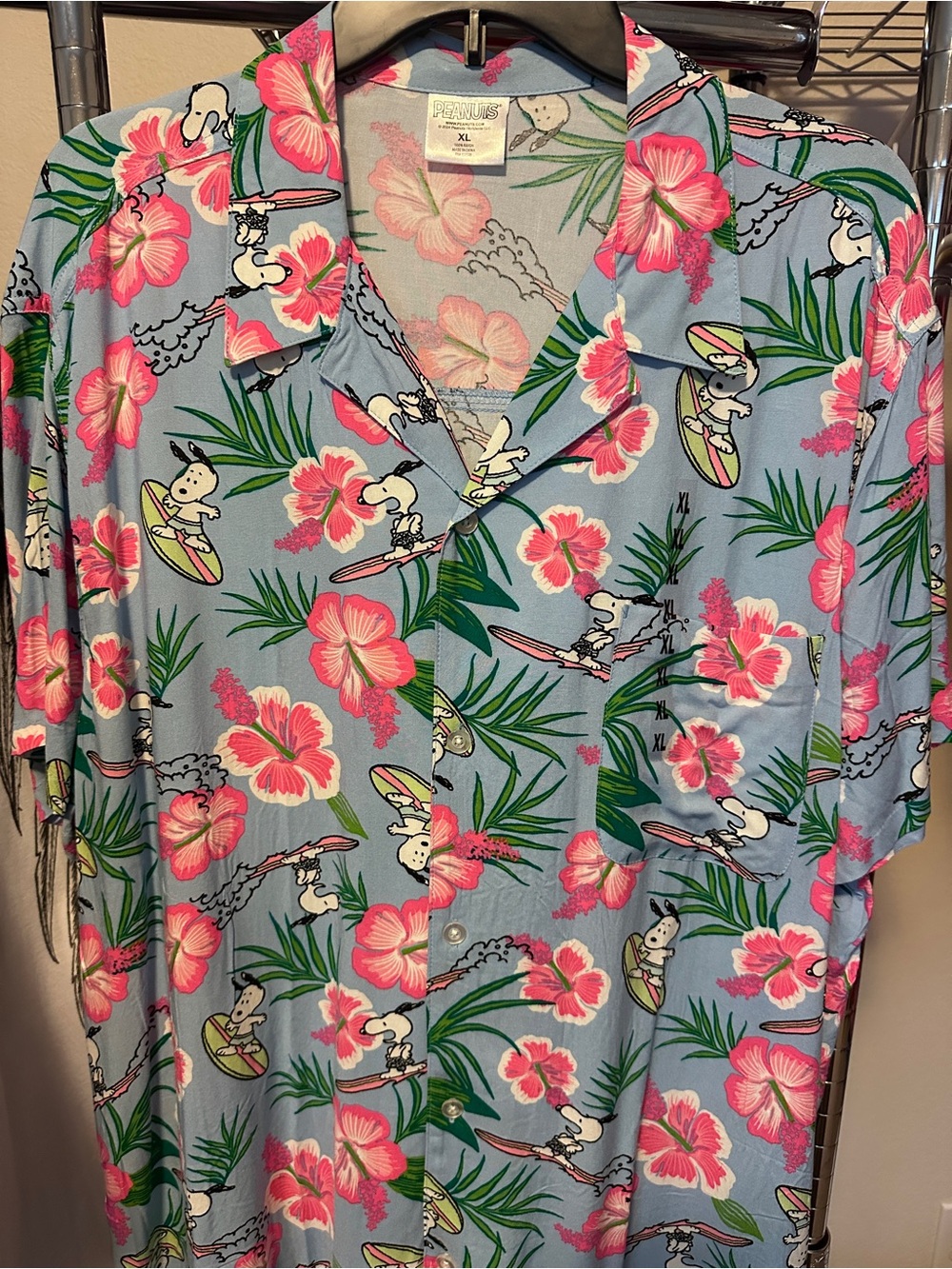Peanuts Blue & Pink Hawaiian Snoopy Surf Button-Down Shirt